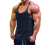Muscle Cmdr Men's Stringer Tank Tops Bodybuilding Y-Back T-Shirts Gym Fitness Workout Training Running T-Shirts Athletic Quick Dry Top (Blue,Thin Shoulder,3XL)