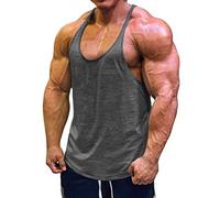 Muscle Cmdr Men's Stringer Tank Tops Bodybuilding Y-Back T-Shirts Gym Fitness Workout Training Running T-Shirts Athletic Quick Dry Top (Grey,Thin Shoulder,2XL)