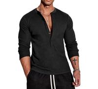 Muscle Cmdr Men's Waffle Henley Shirts Stylish Casual T-Shirt 5 Buton Placket Long Sleeve & Short Sleeve Underwear