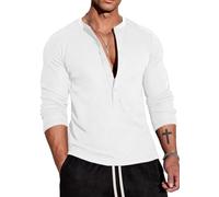 Muscle Cmdr Men's Waffle Henley Shirts Stylish Casual T-Shirt 5 Buton Placket Long Sleeve & Short Sleeve Underwear