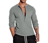 Muscle Cmdr Men's Waffle Henley Shirts Stylish Casual T-Shirt 5 Buton Placket Long Sleeve & Short Sleeve Underwear