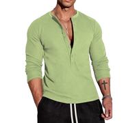 Muscle Cmdr Men's Waffle Henley Shirts Stylish Casual T-Shirt 5 Buton Placket Long Sleeve & Short Sleeve Underwear