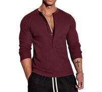 Muscle Cmdr Men's Waffle Henley Shirts Stylish Casual T-Shirt 5 Buton Placket Long Sleeve & Short Sleeve Underwear