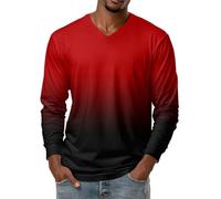 Muscle Fit Shirts for Men, Men's Long Sleeve T Shirt Cotton Plain V Neck Casual Basic Tops Breathable Tee Shirts Tops (5XL, Red)