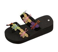 Muscle Fit Toe-Toed Thick-Soled Ladies Slides Slippers Platform High Wedge Sandals Open Toe Thick Bottom Slip On Shoes Fashion Retro Tassel Ethnic Style Versatile Outdoor Casual Slides(Yellow,4)