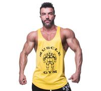 MUSCLE GYM Men's Tank Top, Y-Back Muscle Sleeveless Active Sports Athletic T-Shirt, Breathable Quick Dry-Fit Gym Fitness Vests, Training Running Bodybuilding Stringer Vest (Yellow-L)