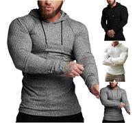Muscle Hoodies for Men UK Long Sleeve Sweatshirts Workout Gym Pullover Vertical Stripes T-Shirt Fashion Athletic Jumper Bodybuilding Hoodie Stretchy Sweaters Gym Fitness Activewear