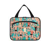Muscle Hunk Man Cartoon Green Hanging Travel Organizer Bags with Hook, Designer Essentials Shave kit for Adults Travel bolso para maquillaje de Mujer L