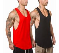 Muscle Killer 2 or 3 Pack Men's Muscle Gym Workout Stringer Tank Tops Bodybuilding Fitness T-Shirts, Black+red(pack of 2), Medium