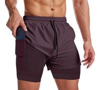 Muscle Killer Men's 2 in 1 Running Shorts Quick Dry Gym Athletic Shorts with Liner Workout Short for Men with Pockets, Brown, Medium