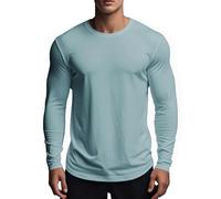 Muscle Killer Men's Gym Workout Long Sleeve T Shirt Lightweight Dry Fit Moisture Wicking Active Shirts Running Fitness Tee, Blue Gray, Large