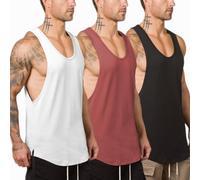 Muscle Killer Men's Muscle Gym Workout Stringer Tank Tops Bodybuilding Fitness T-Shirts 1/2/3 Pack, Black+white+dark Purple(pack of 3), Large