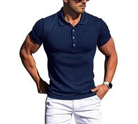 Muscle Polo Shirts for Men Slim Fit Short Sleeve Golf Shirts Men Dry Fit Shirts Casual Stylish Clothes, Navy, Large