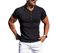 Muscle Polo Shirts for Men Slim Fit Short Sleeve Golf Shirts Men Dry Fit Shirts Casual Stylish Clothes, Black, Medium