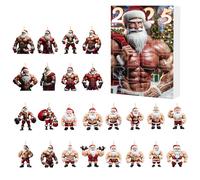 Muscle Santa Advent Calendars,24 Days Christmas Countdown Calendar With Muscle Santa Hanging Ornaments,2D Acrylic Santas Pendant For Home Party Classroom Seasonal Decor