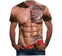 Muscle Shirts for Men, Short-Sleeved 3D Printing Milk Silk Fake Muscle Shirt, Funny Shirt for Internal and External Wear in All Seasons Fake