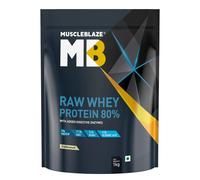 MuscleBlaze Raw Whey Protein Concentrate 80% with Added Digestive Enzymes, Labdoor USA Certified (Unflavoured, 1 kg / 2.2 lb, 33 Servings)