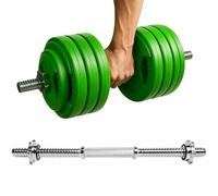 MuscleForge Dumbbell Bar 45cm - Extra Long Chrome Steel Weight Bar with Spinlock Collars - Non-Slip Dumbbell Handle for 25-28 mm Plates - Threaded Weightlifting Bar for Home Gym Strength Training