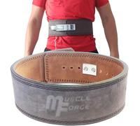 MuscleForge® Leather Powerlifting Belt with Steel Buckle - Weight Lifting Belt for Powerlifting, Weightlifting Belt for Bodybuilding, Strength Training, Size L