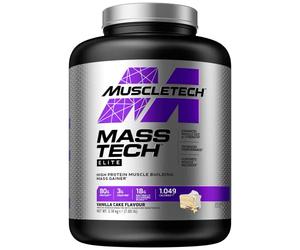 MuscleTech MassTech Elite Protein Powder, Weight & Muscle Mass Gainer, Whey Isolate Mass Protein Powder With 3g Creatine, 80g Protein, 18g BCAA, 14 Servings, 3.2kg, Vanilla Cake