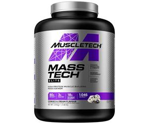 MuscleTech MassTech Elite Protein Powder, Weight & Muscle Mass Gainer, Whey Isolate Mass Protein Powder With 3g Creatine, 80g Protein, 18g BCAA, 14 Servings, 3.2kg, Cookies & Cream