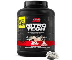 MuscleTech NitroTech Whey Protein Powder, Muscle Maintenance & Growth, Whey Isolate Protein Powder With 3g Creatine, Protein Shake For Men & Women, 6.8g BCAA, 40 Servings, 1.8g, Cookies & Cream
