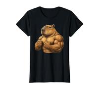 Muscular Capybara Powerlifting Weightlifting Gym Workout Value Graphic T-Shirt, Women, Black, L