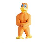 Muscular Duck Figurine - Fun Dog Chew Toy & 3D Printed Desk Decor, Strong Rubber Duck Sculpture for Play and Display, Chewable Collectible for Pets and Gym Offic (orange)