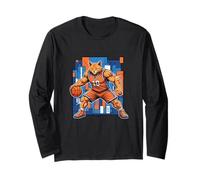 Muscular Orange Basketball CAT Strong Dribbling Long Sleeve T-Shirt