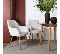 Muse - Pair Of Chairs In Woven Yarn Fabric Set Of 2 Dining Chairs Cream With Ash Effect Legs