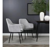 Muse - Pair Of Chairs In Woven Yarn Fabric Set Of 2 Dining Chairs Grey With Black Legs