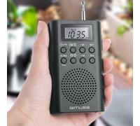 Muse Pocket PLL Radio FM/MW, 40 Pre-Set Stations Manual/Auto Search, Black M-02R