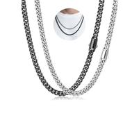 MUSECLOUD 2Pcs Cuban Link Chain for Men Mens Silver Black Stainless Steel Miami Curb Chains Necklace Diamond Cut Non-Tarnish Jewelry Set 5mm 18-26 Inch, 2pcs 26in Chain - Ultra Long Fit, Stainless
