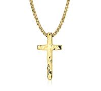 MUSECLOUD Silver Cross Chain Necklace for Men : Hammered Men's 316L Stainless Steel Crosses Pendant Necklaces with Box Chains Hand-Forged Christian Christmas Jewelry for Mens Women 18-26 Inch, 18 in