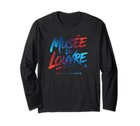 Musée du Louvre Paris France Colorful Brush Print Long Sleeve T-Shirt