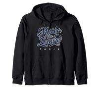 Musée du Louvre Paris Script Navy with White Print Aged Zip Hoodie