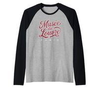 Musée du Louvre Paris Script Red with White Print Distressed Raglan Baseball Tee