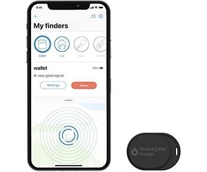 musegear Key Finder Mini App - Black - Locator and Sound Tracker to Find Keys - Bluetooth Smartphone GPS Pairing