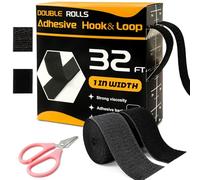 MuseLuxe Hook and Loop Tape 2 Rolls, Self Sticky Double Sided Heavy Duty Strips, Sticky Back for Fabrics Nylon Adhesive Tape with Scissors for Home Office and Crafting (25 mm x 10m, Black)