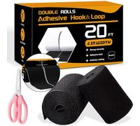 MuseLuxe Hook and Loop Tape Strong Viscosity Adhesive Back Arbitrary Cutting Sticky for Fabrics Nylon Self Adhesive Tape for Home Office and Crafting 2 Rolls and A Scissors(100 mm x 6m, Black)