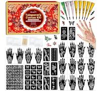 MuseLuxe Temporary Tattoo Stencil Kit, Temporary Tattoo Kit - 8 Pieces, 4 Colors(Brown, Black, Cherry Red, Green) Ink With Gloves, Diy Body Paint For Women, Men,