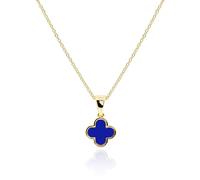 MUSEQVE Four Leaf Clover Necklace for Women Dainty Mother of Pearl White Black Onyx Pink Blue Mint Green Crystal Lucky Clover Pendant 14K Gold Plated Jewelry Gifts [CVRN], 17 inch with 2inch extender