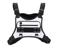 Muserise Sports Chest Bag For Men Women, Water Resistant Lightweight Front Chest Pack, Running Vest Bag With Built-In Phone Holder & Extra Storage For Workouts, Running, Cycling, White, 9.5 x 5.5 x