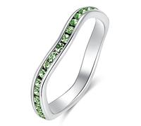 Muses Art Design Birthstone Eternity Band Ring Wave Style (Channel Set/Full Round), Stackable Fashion Ring with Crystal Birthstone