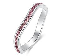 Muses Art Design Birthstone Eternity Band Ring Wave Style (Channel Set/Full Round), Stackable Fashion Ring with Crystal Birthstone