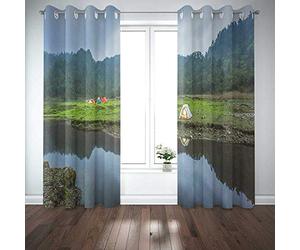 Musesh 52X63 Inch Curtains 2 Panel Cool Window Curtains Blackout Curtain Panels Window Panel Curtains Camping by The Shore Lake Girl Night Fall Foggy Door Curtain Panels for Bedroom Living Room