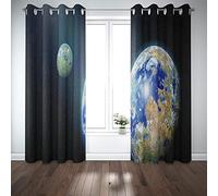 Musesh 52X84 Inch Curtains 2 Panels, Curtain Panels Bay Window Curtains Panel Blackout Curtains Large Window Curtains Alien World in The Zone Planet with Moon Water and Plant for Bedroom Living Room