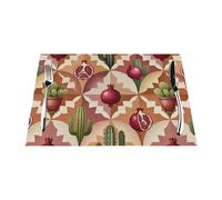Museum-Quality Botanical Placemats - Gallery Inspired Table Protectors for Elegant Dining (Cactus Pomegranate,6)