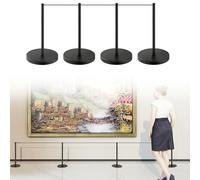 Museum Stanchion Set, Low-Profile Crowd Control Posts with Retractable Elastic Cord, Stainless Steel Safety Barriers for Trade Shows and Display Venues