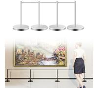 Museum Stanchion Set, Low-Profile Crowd Control Posts with Retractable Elastic Cord, Stainless Steel Safety Barriers for Trade Shows and Display Venues